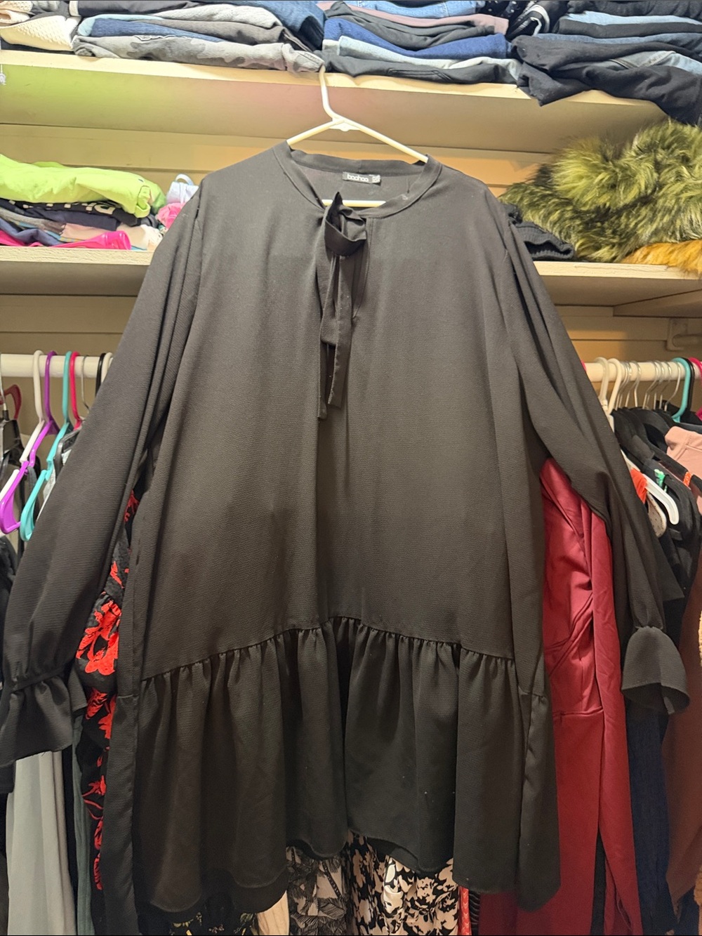 Women's Black Tie-Neck Peplum Tunic